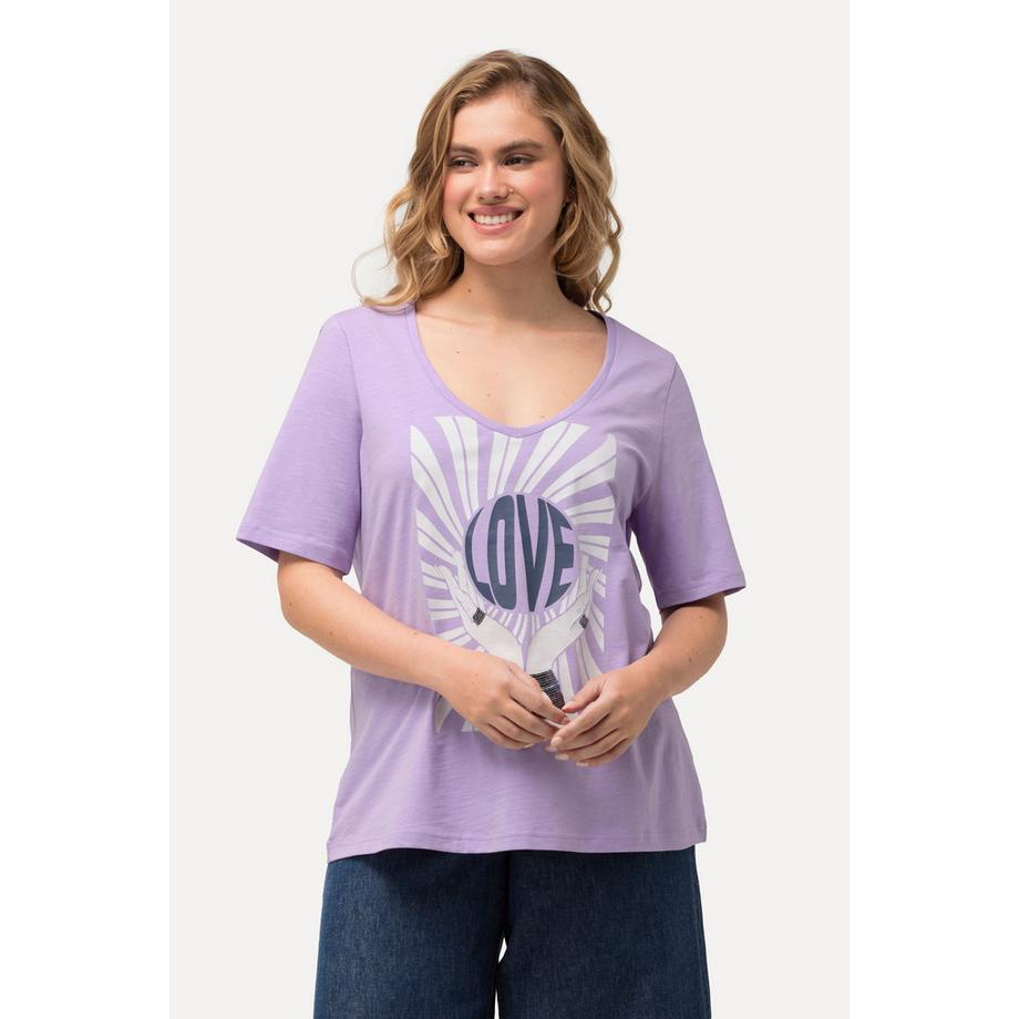 Ulla Popken T-Shirt Classique Paillettes Col V Manches Courtes  