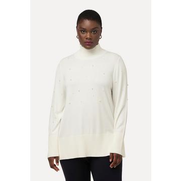 Maglione con perle, collo alto e maniche lunghe