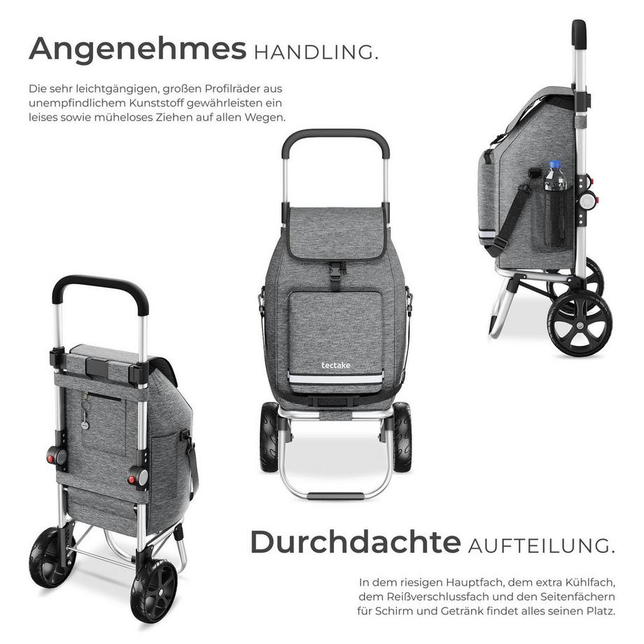 Tectake  Carrello della Spesa Shopper 3 in 1: trolley della spesa, borsa a tracolla e borsa spesa a mano, capacità 45,5L 