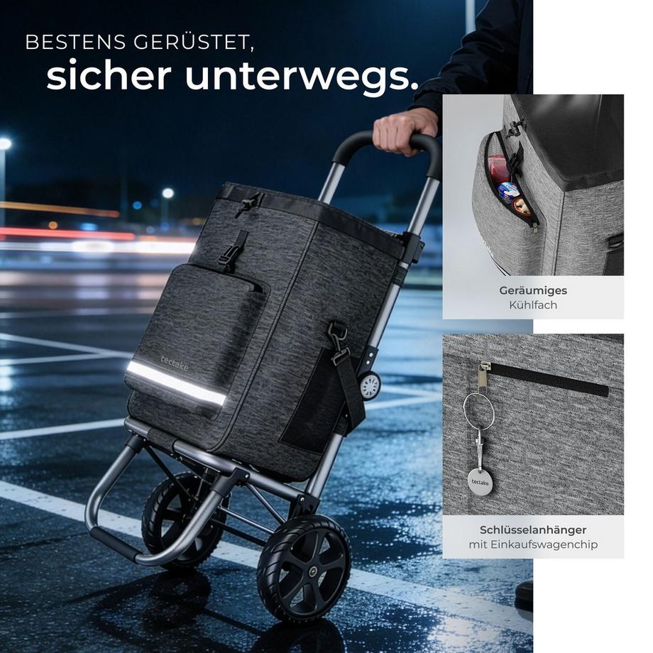 Tectake  Carrello della Spesa Shopper 3 in 1: trolley della spesa, borsa a tracolla e borsa spesa a mano, capacità 45,5L 