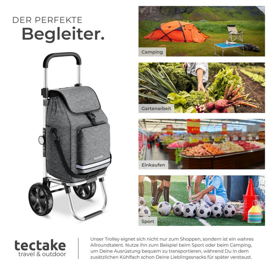 Tectake  Carrello della Spesa Shopper 3 in 1: trolley della spesa, borsa a tracolla e borsa spesa a mano, capacità 45,5L 