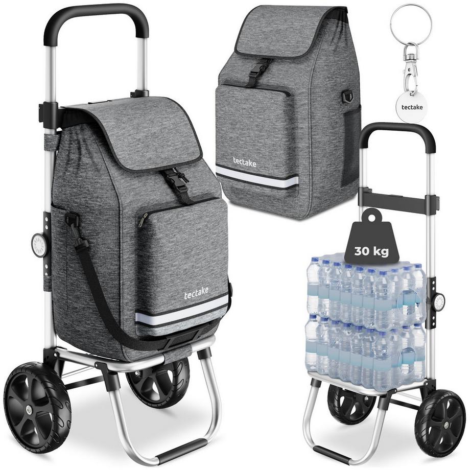 Tectake  Carrello della Spesa Shopper 3 in 1: trolley della spesa, borsa a tracolla e borsa spesa a mano, capacità 45,5L 