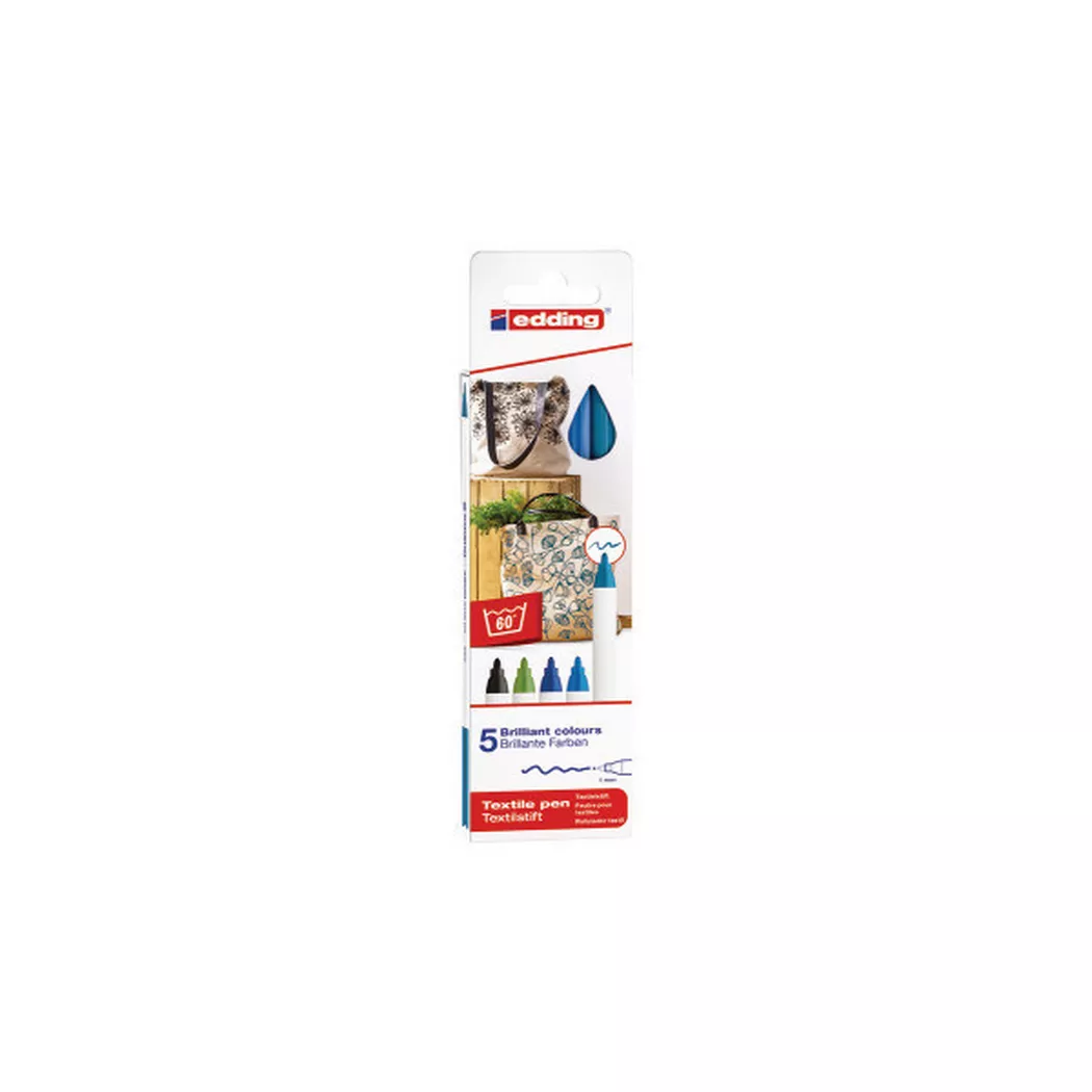 edding 4600 Textile Pen Set of 5 Assorted Cool 4-4600-5099