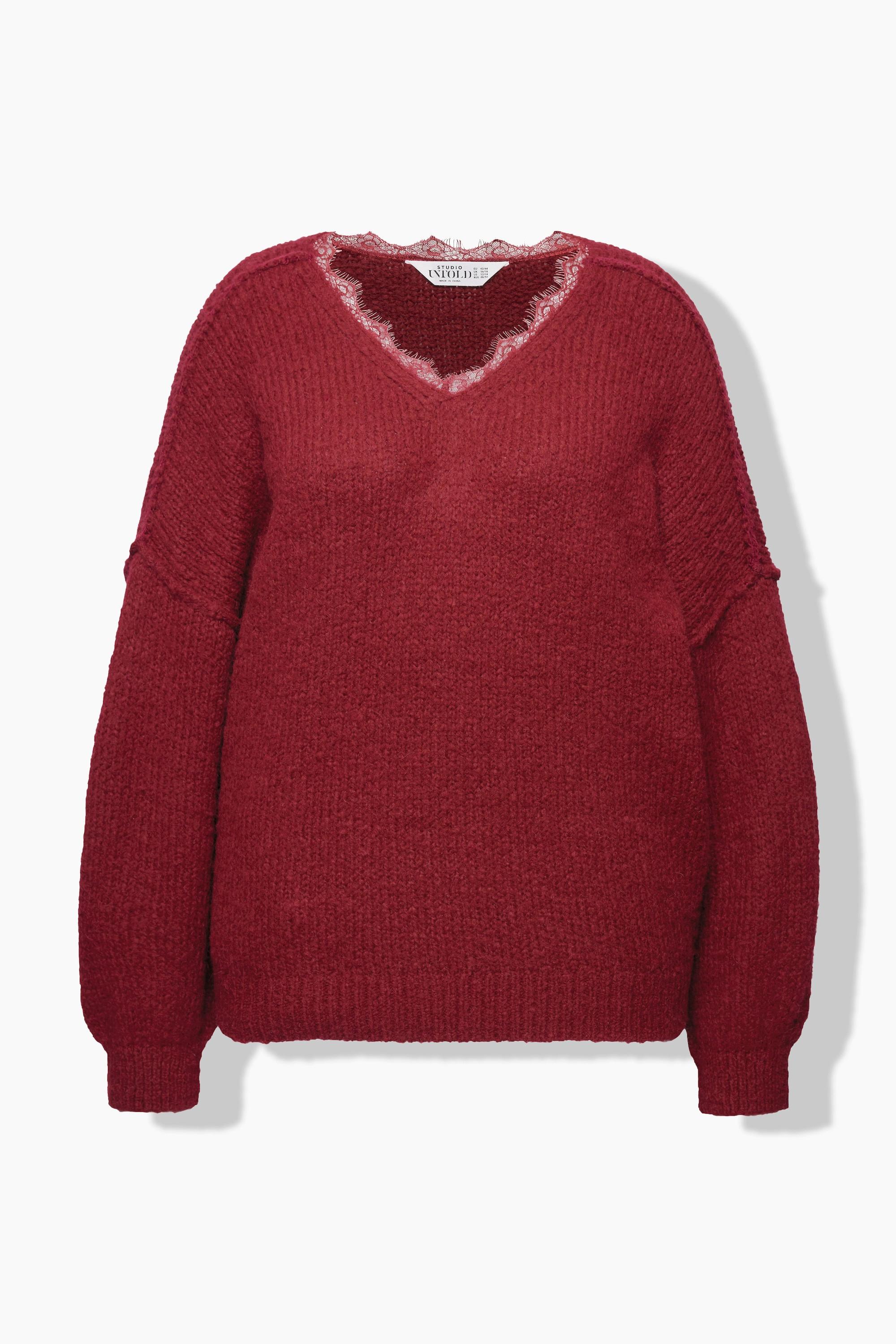 Studio Untold Pull Oversize Encolure V Dentelle Manches Longues  