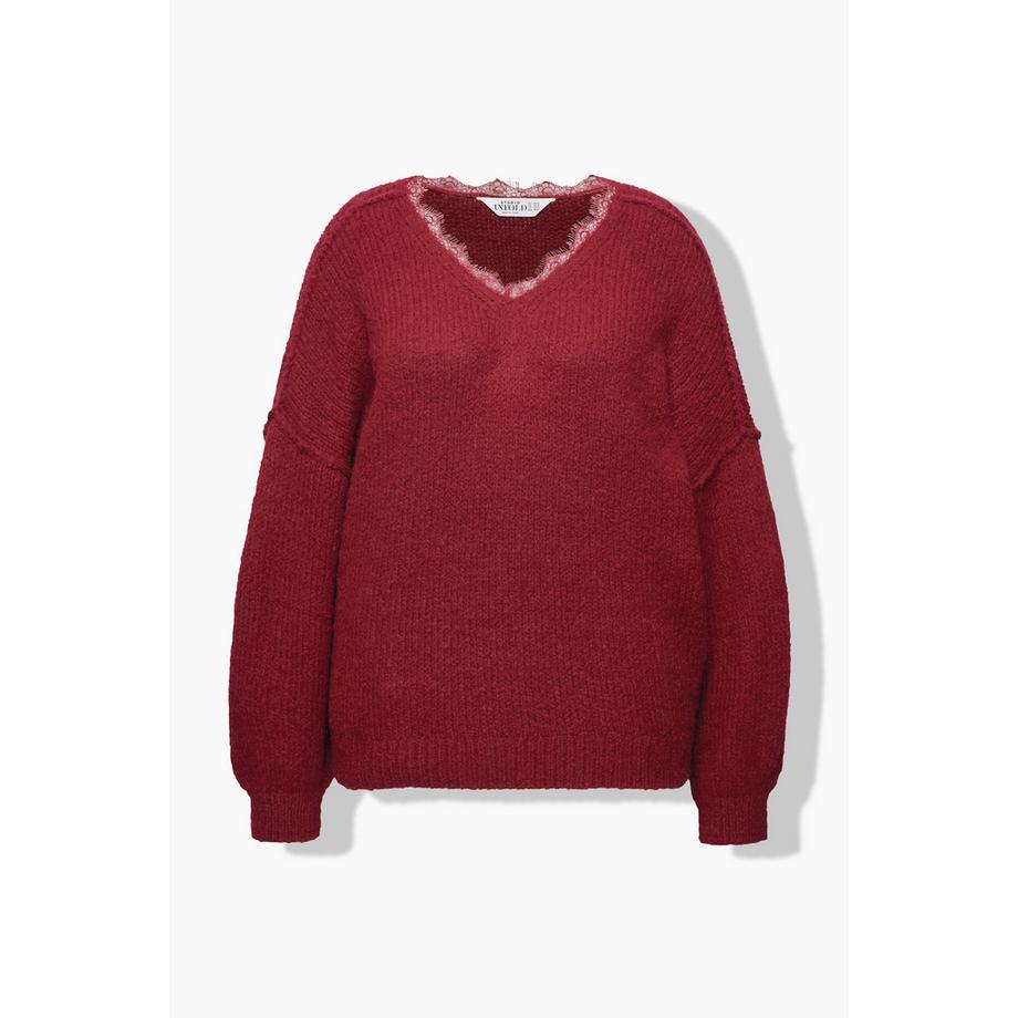 Studio Untold Oversized V-Ausschnitt Spitze Langarm Pullover  