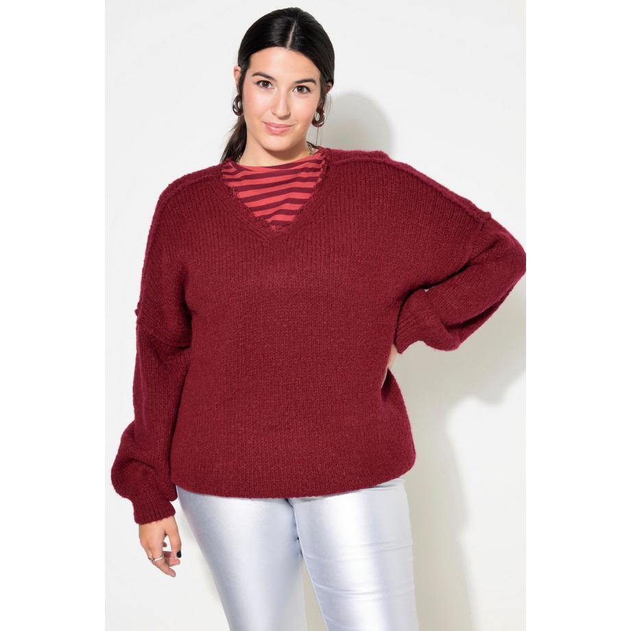Studio Untold Oversized V-Ausschnitt Spitze Langarm Pullover  
