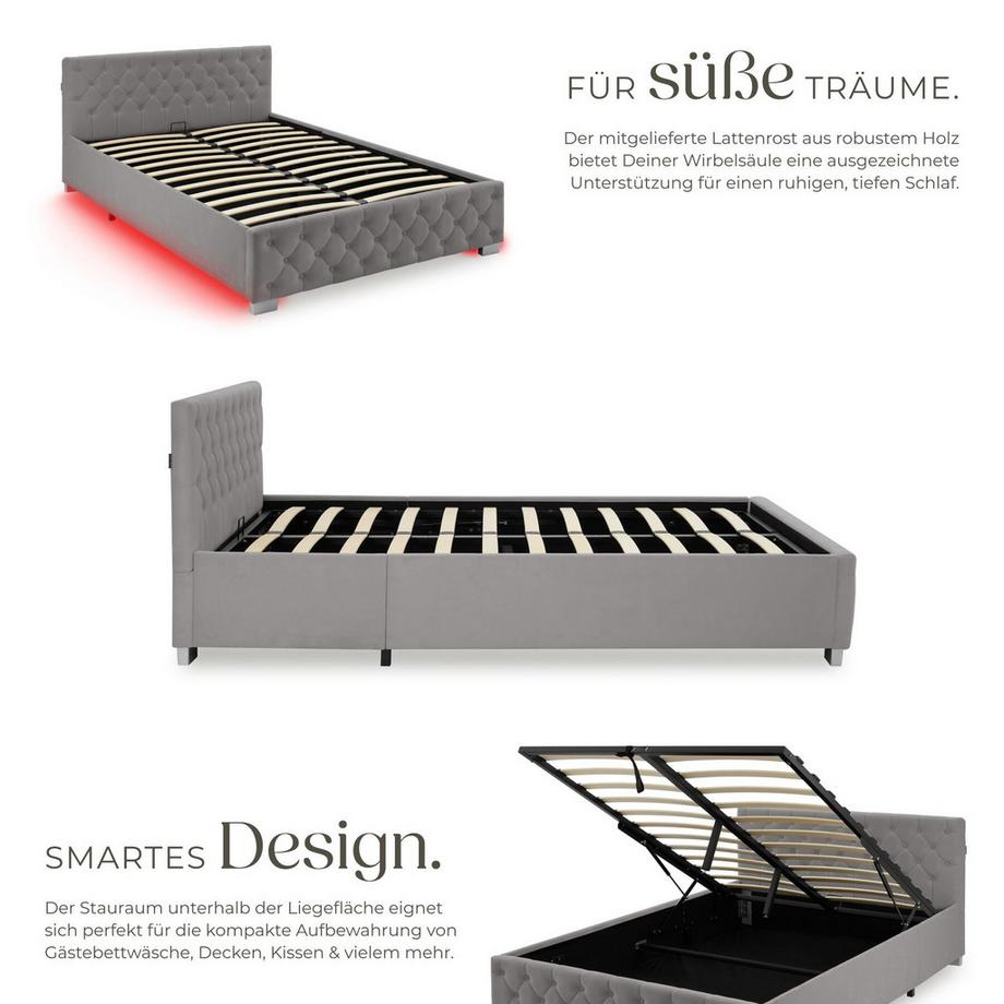 Tectake Lit rembourré VENICE En aspect velours avec motif matelassé  