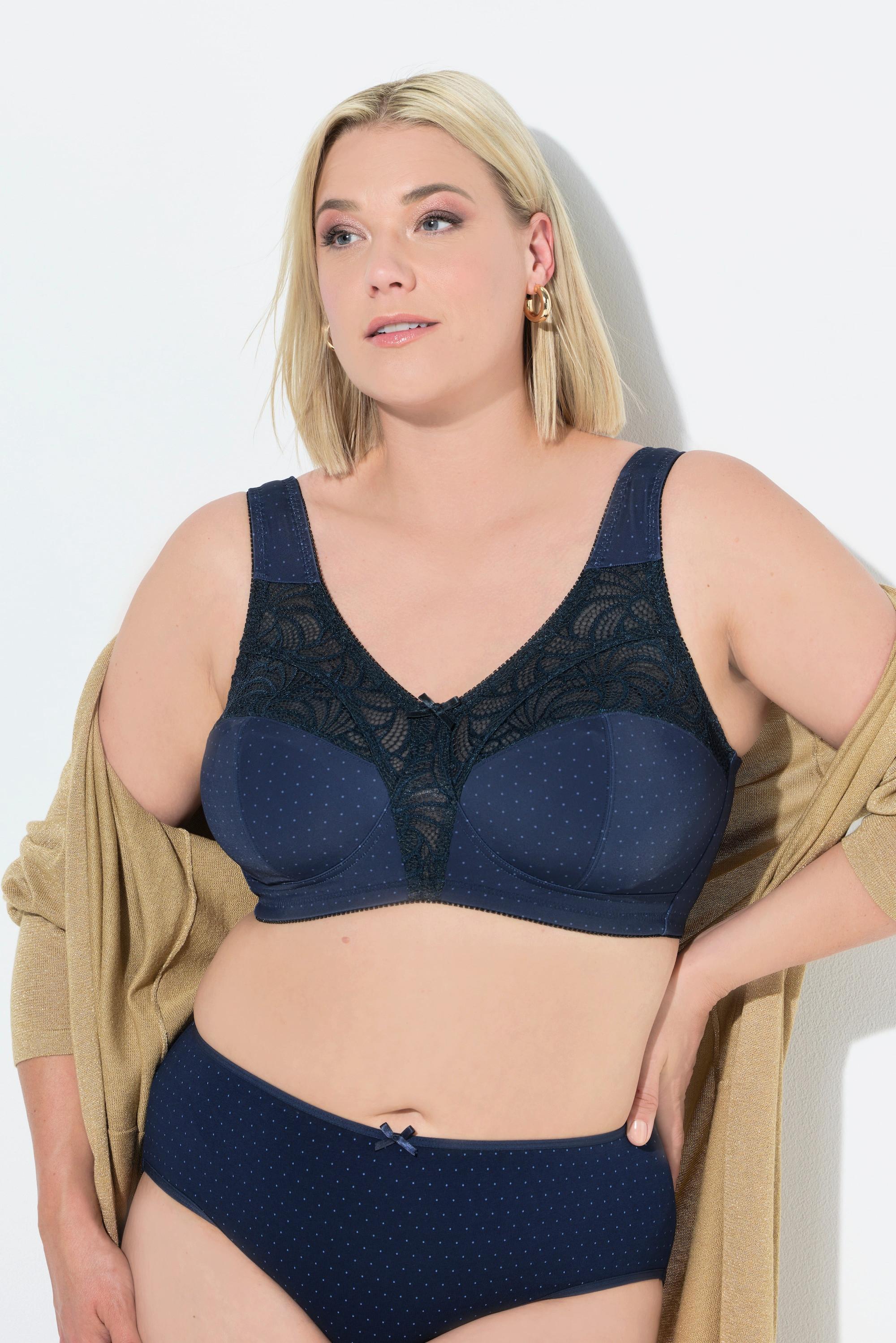 Ulla Popken Reggiseno Sostenitivo Pois Pizzo senza Ferretto Coppa C-F  