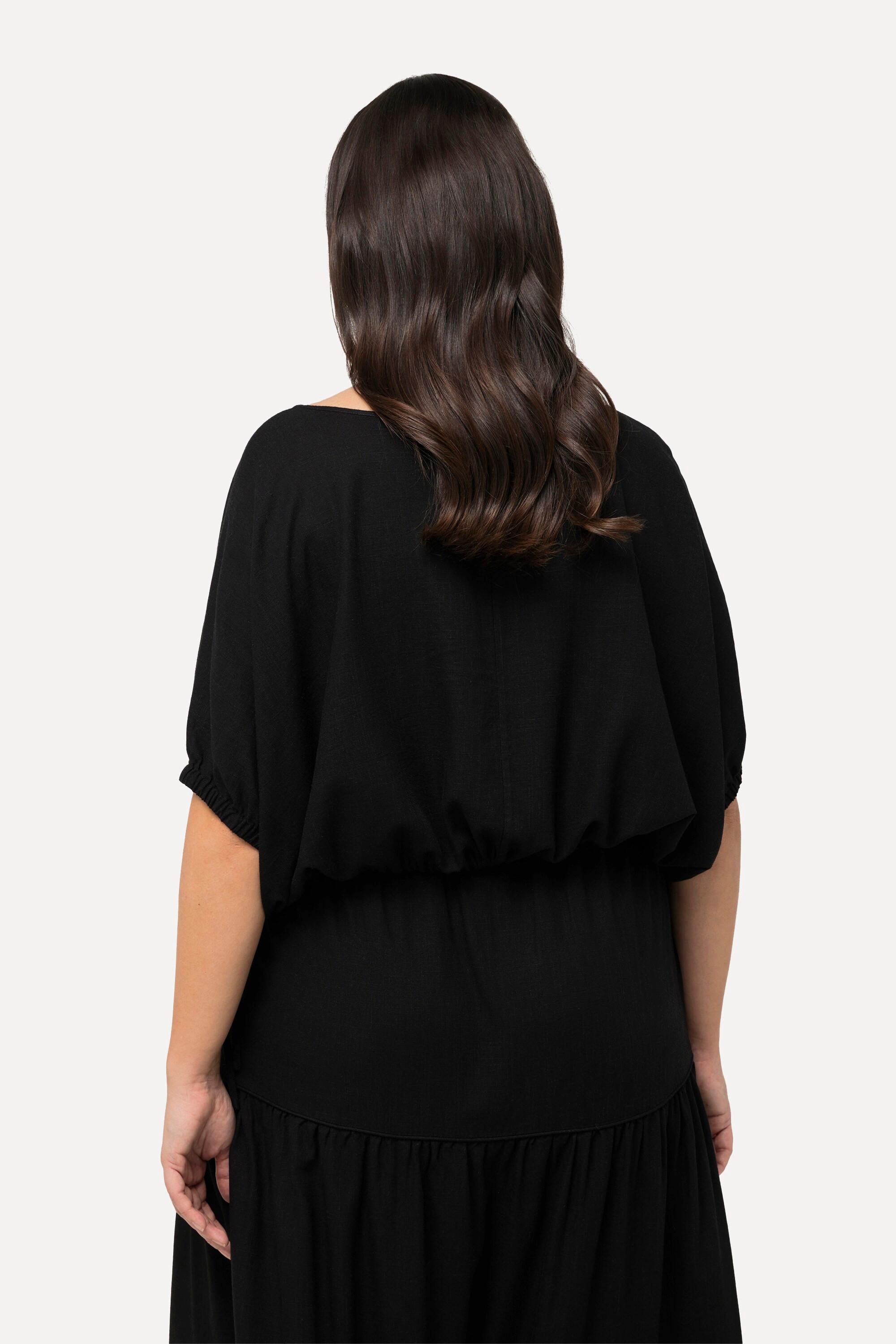 Ulla Popken Blusa Oversize in Misto Lino con Scollo a Barca e Mezze Maniche  