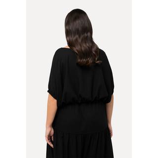 Ulla Popken  Blusa dal taglio oversize in misto lino con scollo a barca e mezze maniche 