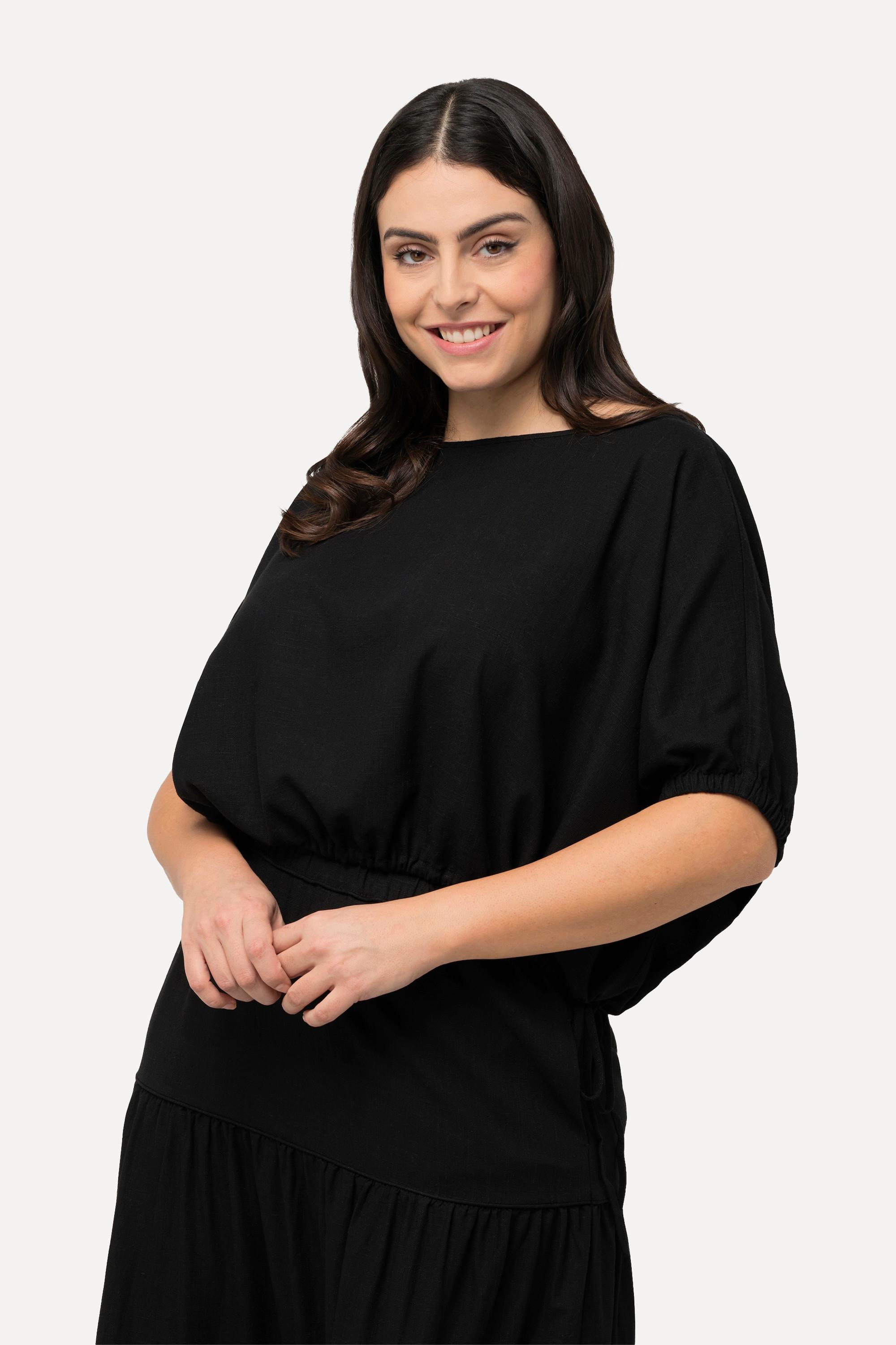 Ulla Popken  Blouse oversize en lin mélangé, décolleté bateau et manches courtes 