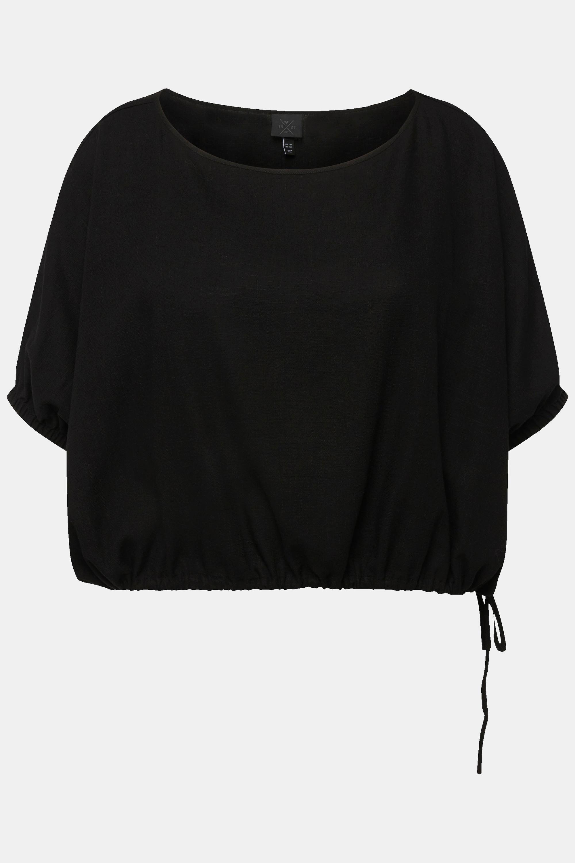 Ulla Popken Blusa Oversize in Misto Lino con Scollo a Barca e Mezze Maniche  
