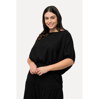 Ulla Popken  Blusa dal taglio oversize in misto lino con scollo a barca e mezze maniche 