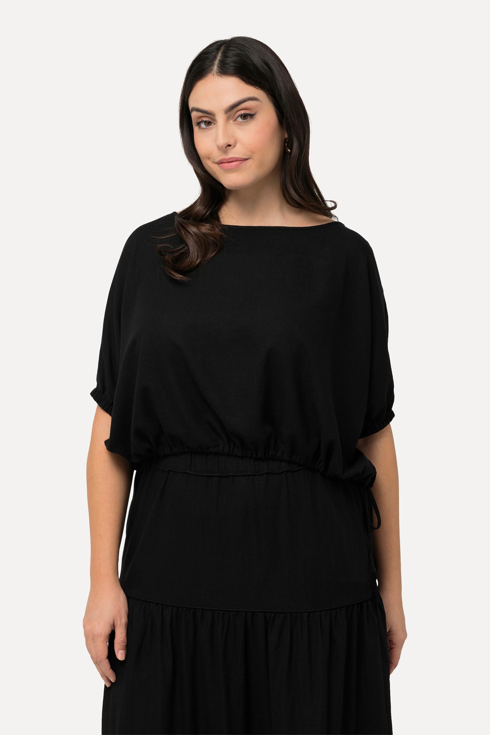 Ulla Popken  Blouse oversize en lin mélangé, décolleté bateau et manches courtes 