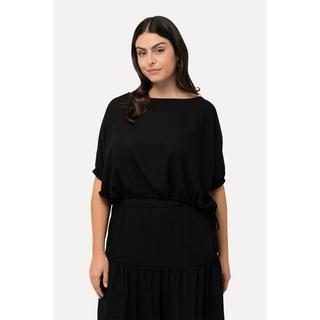 Ulla Popken  Blouse oversize en lin mélangé, décolleté bateau et manches courtes 