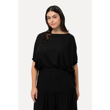 Blusa dal taglio oversize in misto lino con scollo a barca e mezze maniche