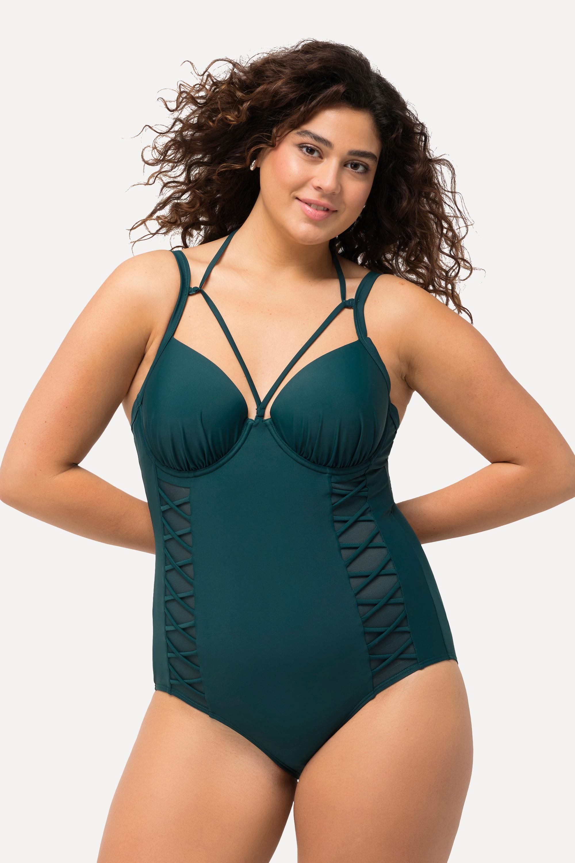 Ulla Popken Costume da bagno scollo all'americana coppe morbide ferretto riciclato  