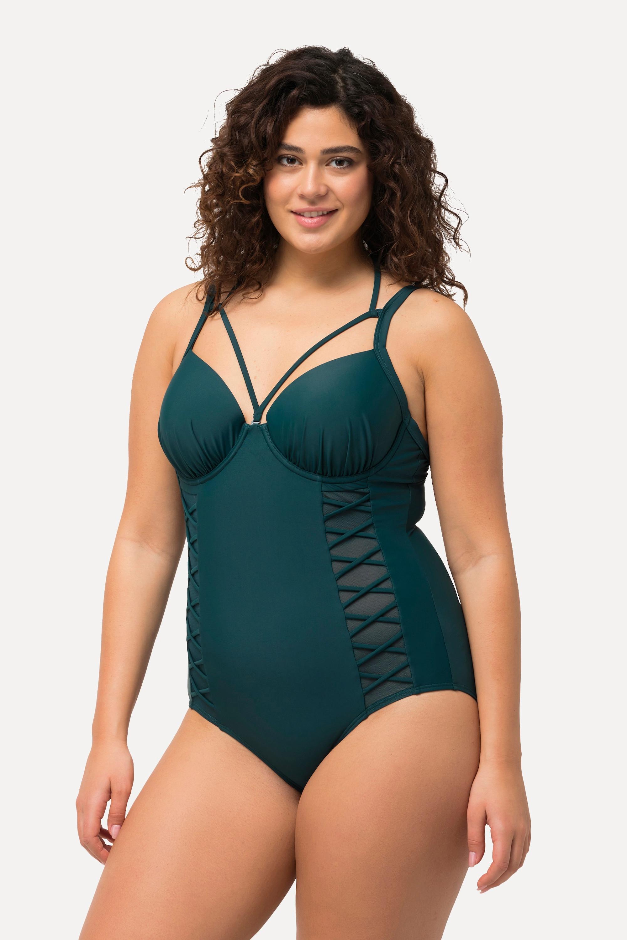 Ulla Popken Costume da bagno scollo all'americana coppe morbide ferretto riciclato  