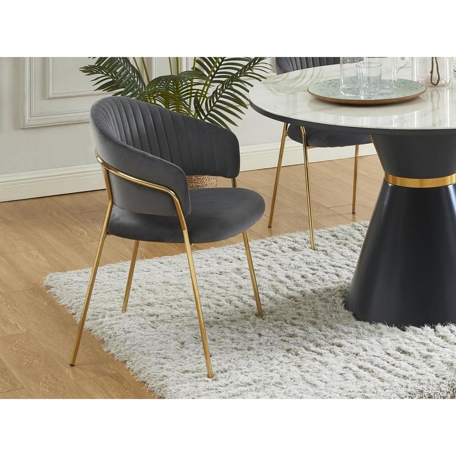 Vente-unique Lot de 6 chaises en velours et métal doré - Gris - MADOLIA de Pascal MORABITO  