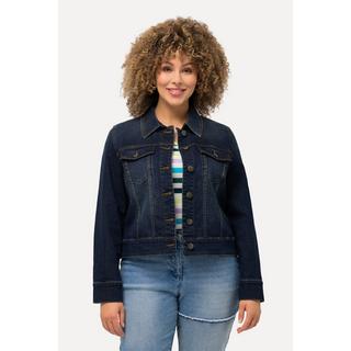 Ulla Popken  Veste en jean, col chemise. Coutures fantaisie et délavage tendance. 