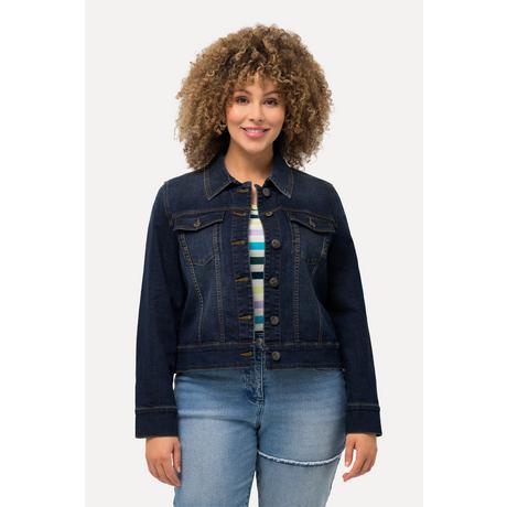 Ulla Popken  Veste en jean, col chemise. Coutures fantaisie et délavage tendance. 