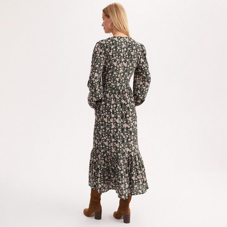 La Redoute Collections Robe longue à volant imprimé floral manches longues  