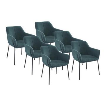 Stuhl mit Armlehnen 6er-Set - Bouclé-Stoff & es Metall - Blau - AKETI