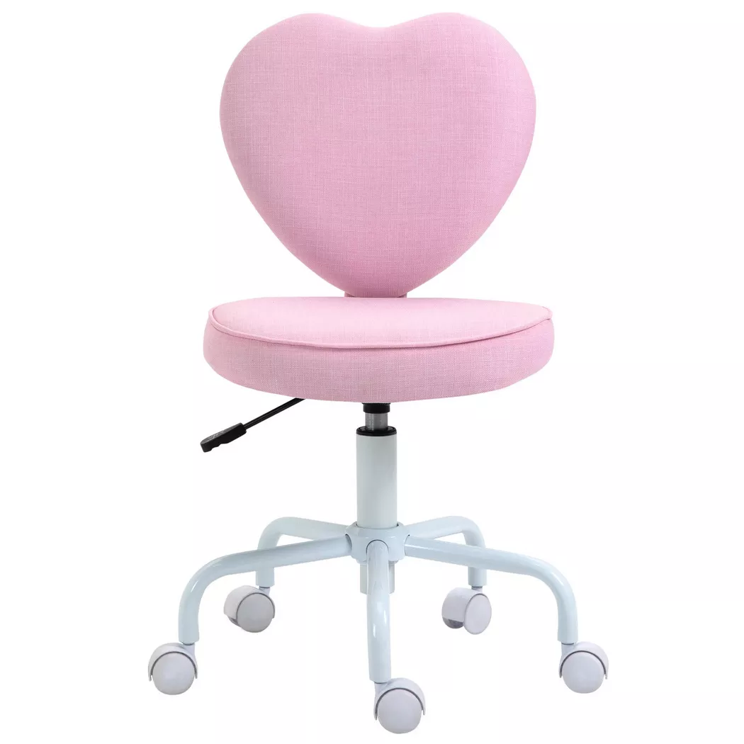 Northio – Drehstuhl Chefsessel Computerstuhl Sitzhöhenverstellung Niedlich Herzförmig Polsterung Rosa Leinenstoff 40 X 50 79-89 Cm, 48cm