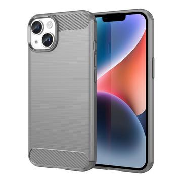 Housse compatible avec Apple iPhone 14 PLUS - Coque de protection en silicone TPU flexible, aspect inox et fibre de carbone