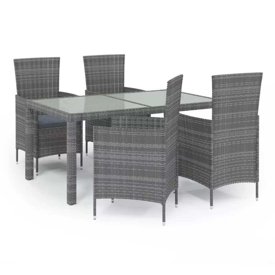 vidaXL 5-delige Tuinset met kussens poly rattan grijs3094875