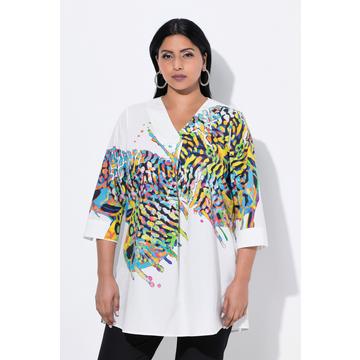 Tunique motif papillon, décolleté en V et manches 3/4