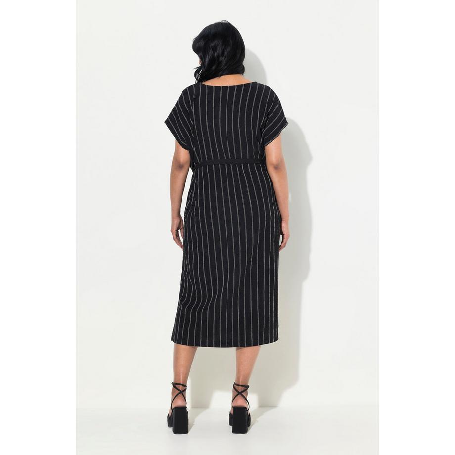 Ulla Popken Jersey Midikleid Struktur V-Ausschnitt Ärmellos  