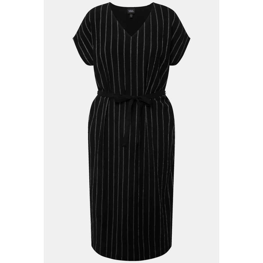 Ulla Popken Jersey Midikleid Struktur V-Ausschnitt Ärmellos  