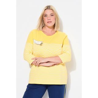 Ulla Popken  T-shirt à rayures, motif bateau en papier, encolure bateau et manches 3/4 