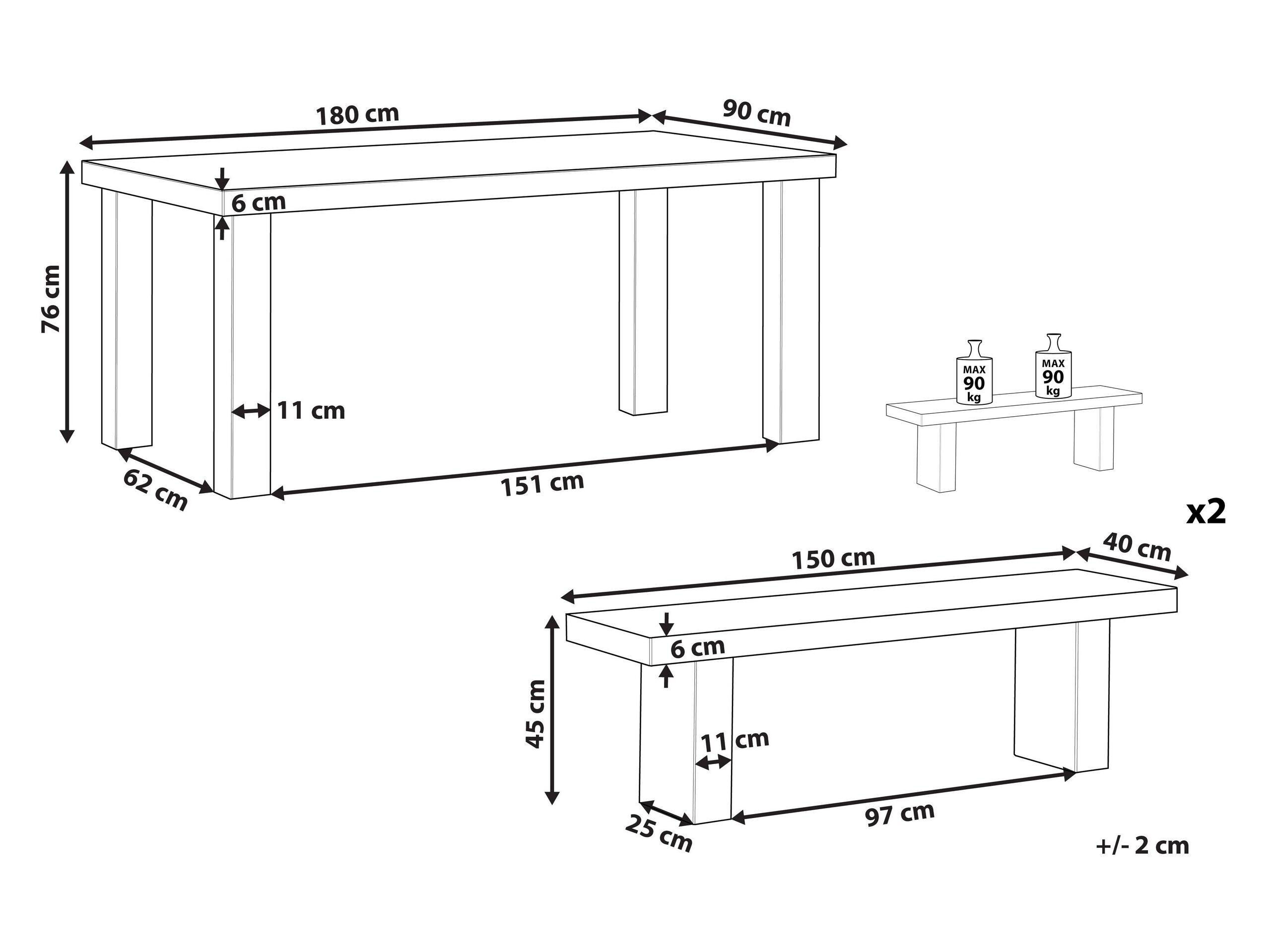 Beliani Set da pranzo per giardino con panche en Cemento fibrorinforzato Industriale TARANTO  