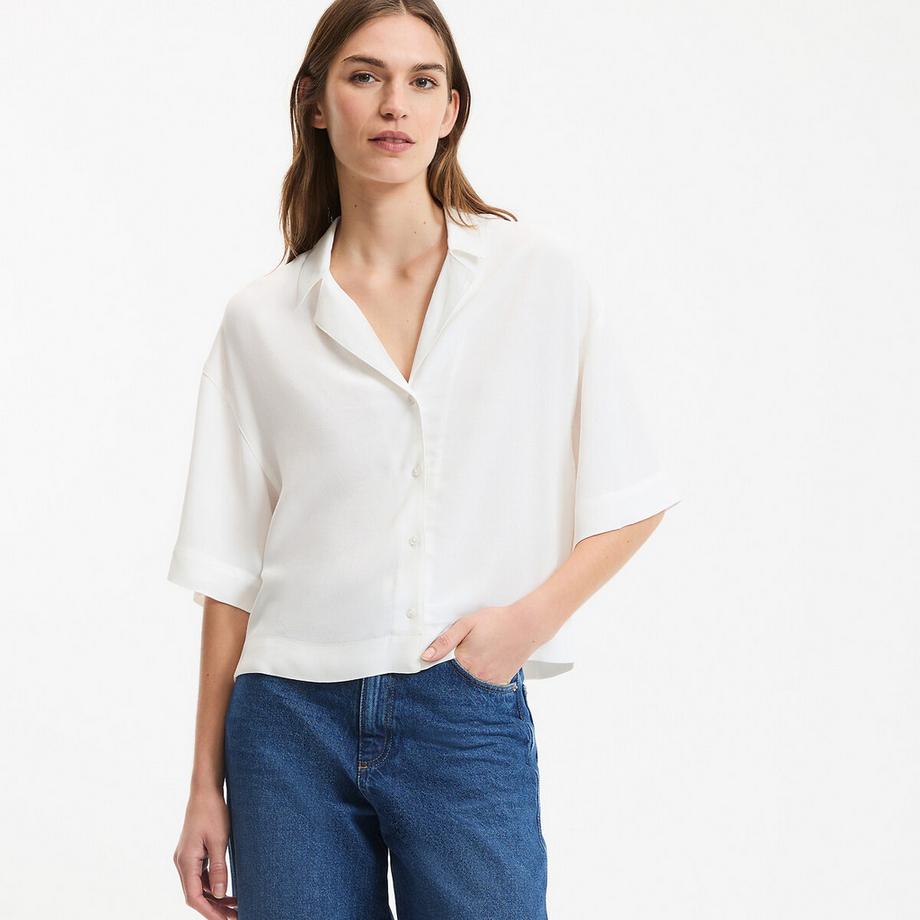 Bluse mit Reverskragen und kurzen Ärmeln