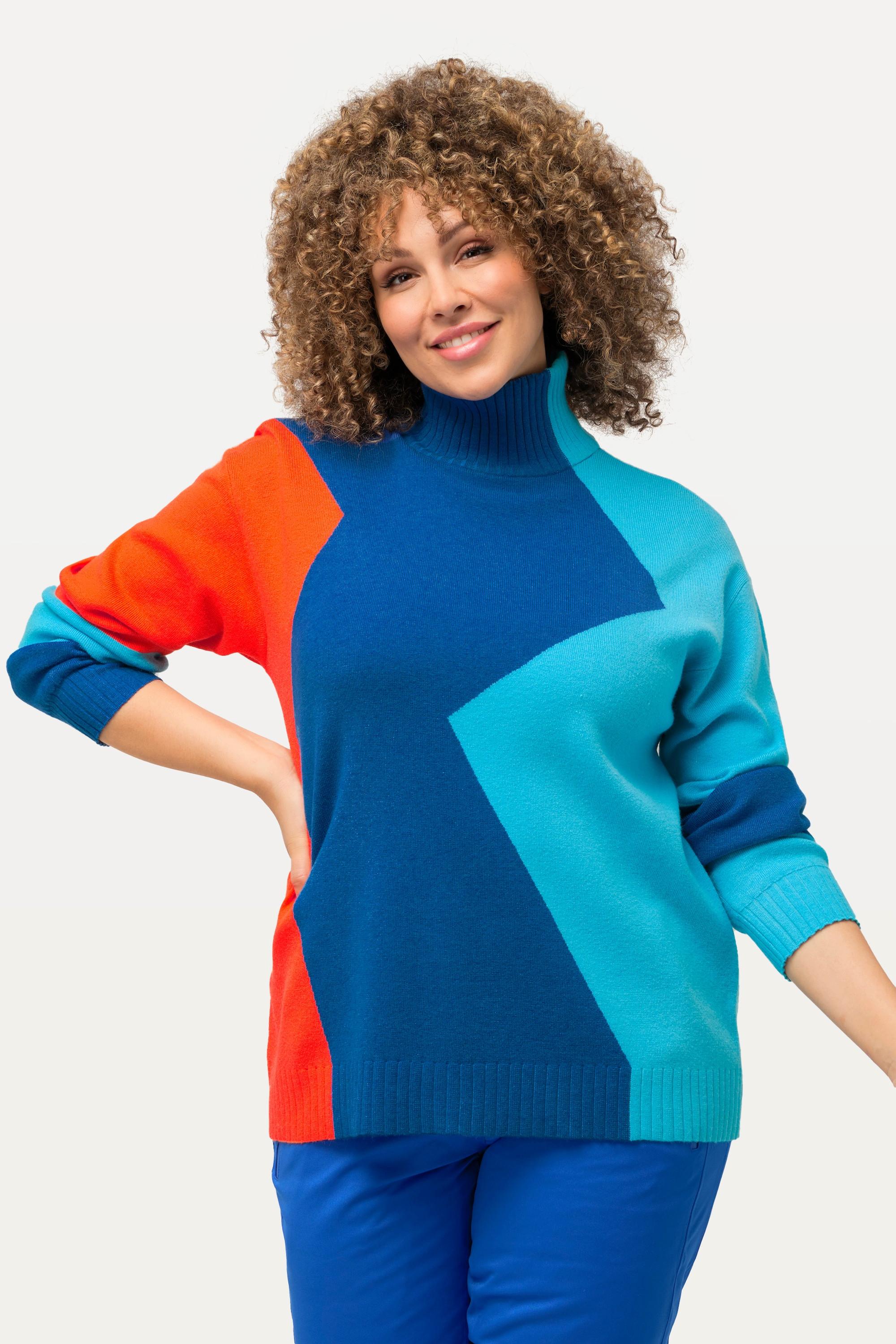 Ulla Popken  Maglione in stile color blocking con collo alto e maniche lunghe 