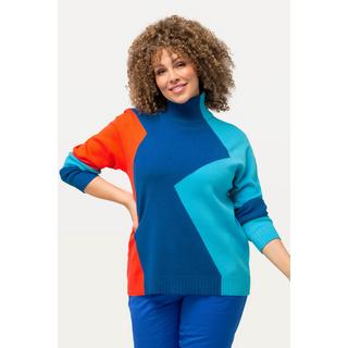 Ulla Popken  Maglione in stile color blocking con collo alto e maniche lunghe 