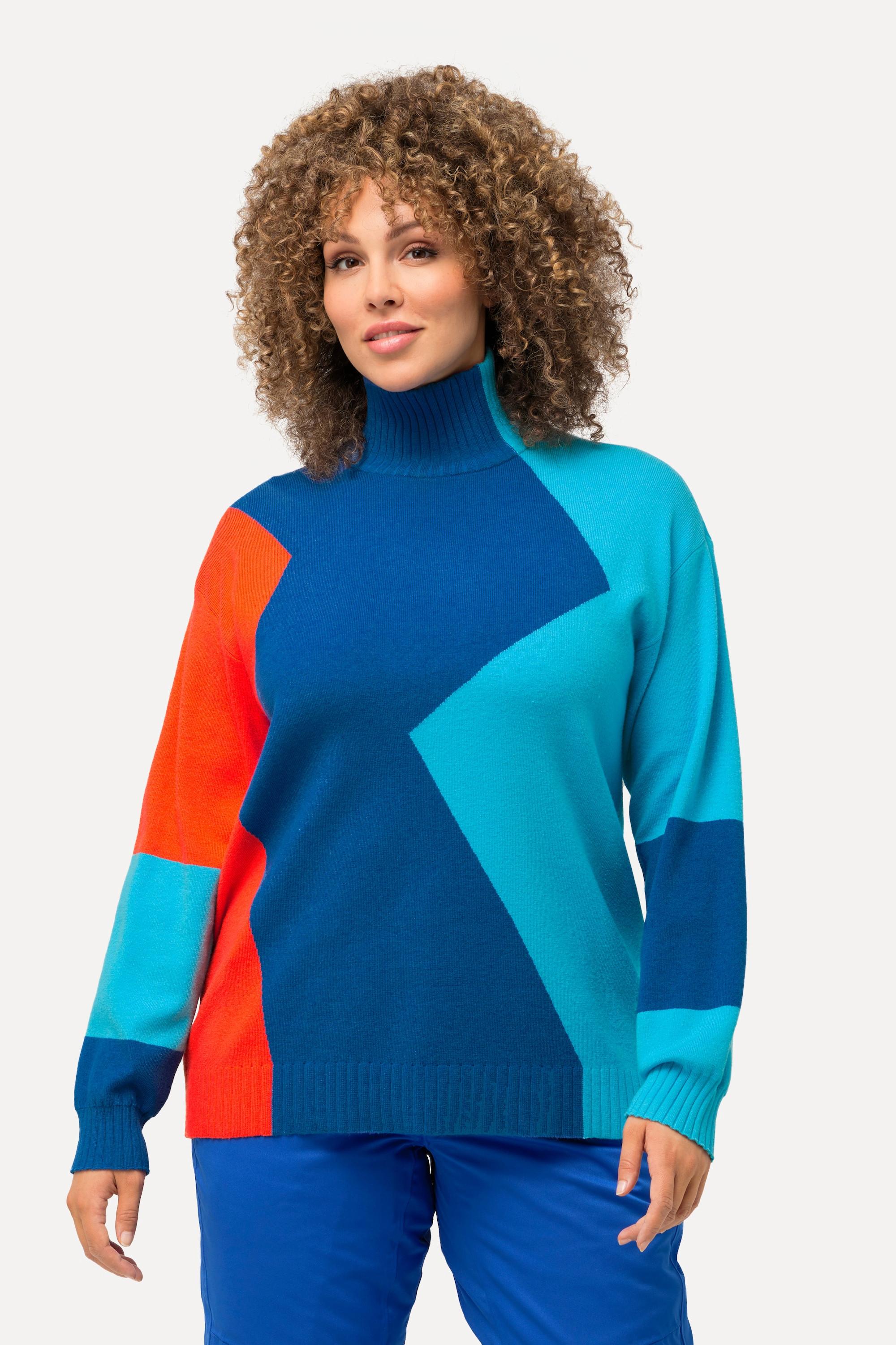 Ulla Popken  Maglione in stile color blocking con collo alto e maniche lunghe 