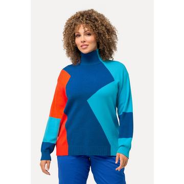 Pull esprit colour block, col roulé et manches longues