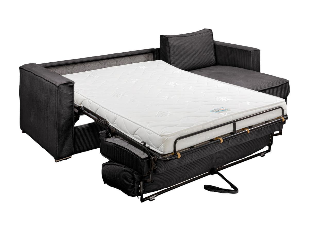 Vente-unique Canapé d'angle convertible express et réversible en velours côtelé gris anthracite - Couchage 140 cm - Matelas 14 cm LORETO  