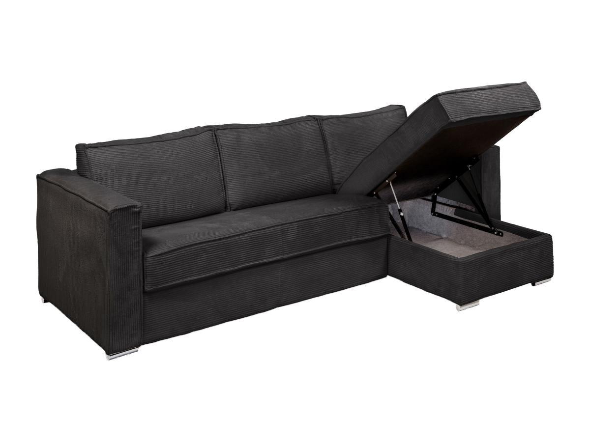 Vente-unique Canapé d'angle convertible express et réversible en velours côtelé gris anthracite - Couchage 140 cm - Matelas 14 cm LORETO  