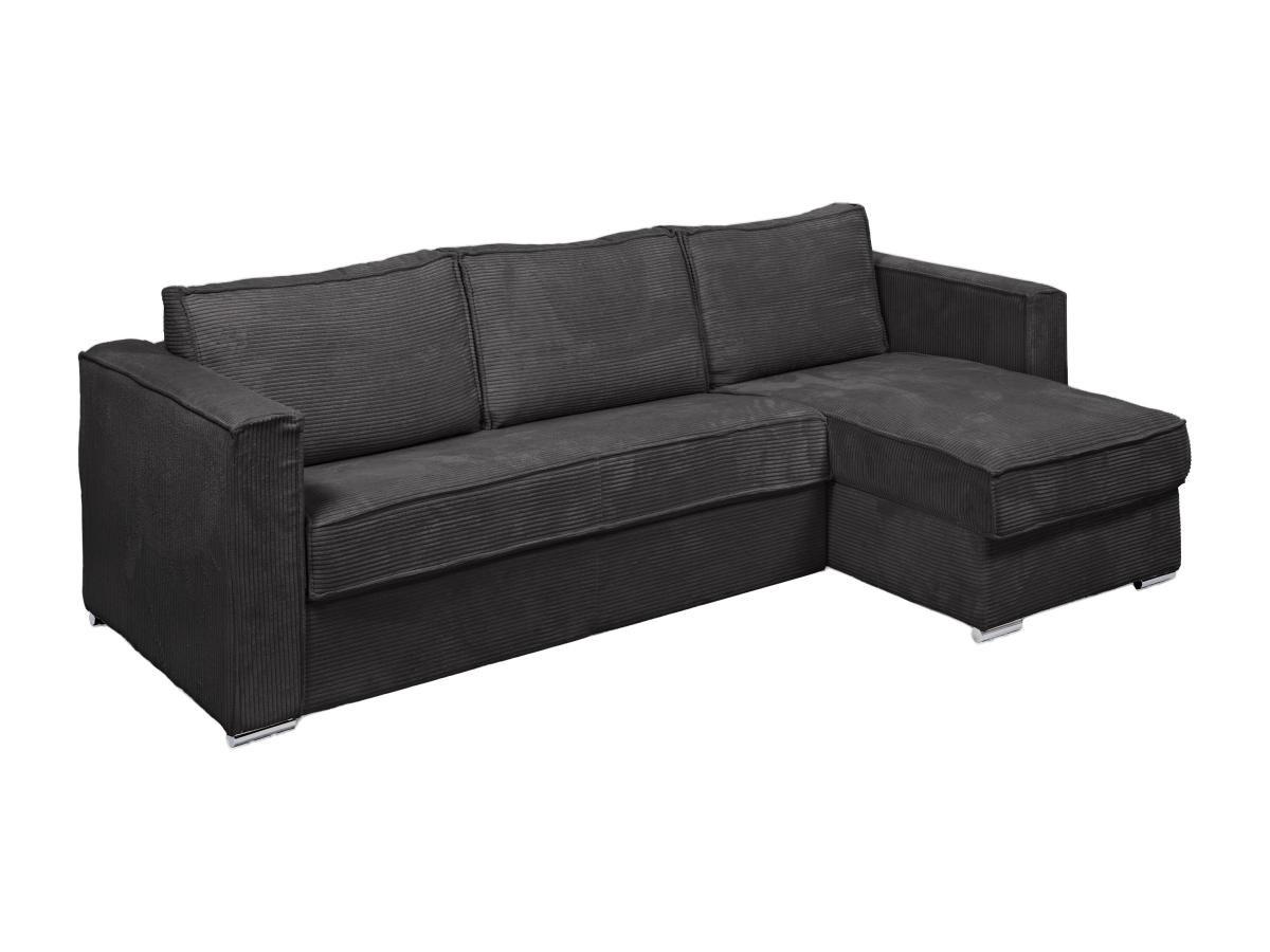 Vente-unique Eckschlafsofa mit Matratze - Ecke wechselbar - Cord - Anthrazitgrau - Liegefläche mit Lattenrost mit breiten Latten 140 cm - Matratze 14 cm - LORETO  