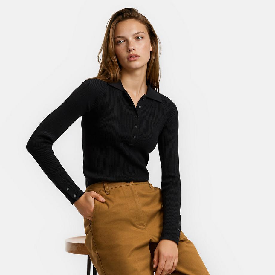 Pull col polo en maille côtelé