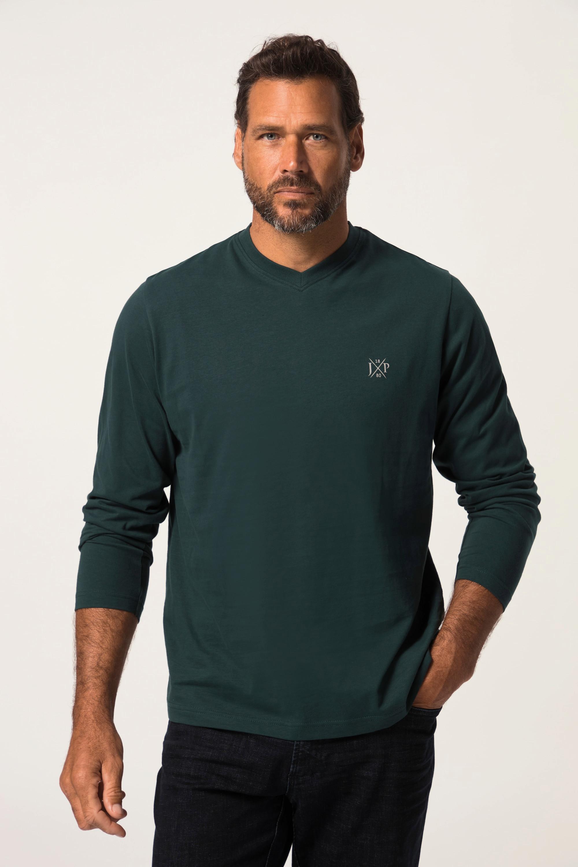 JP1880  T-shirt collection Basic, manches longues et col en V vert pin 