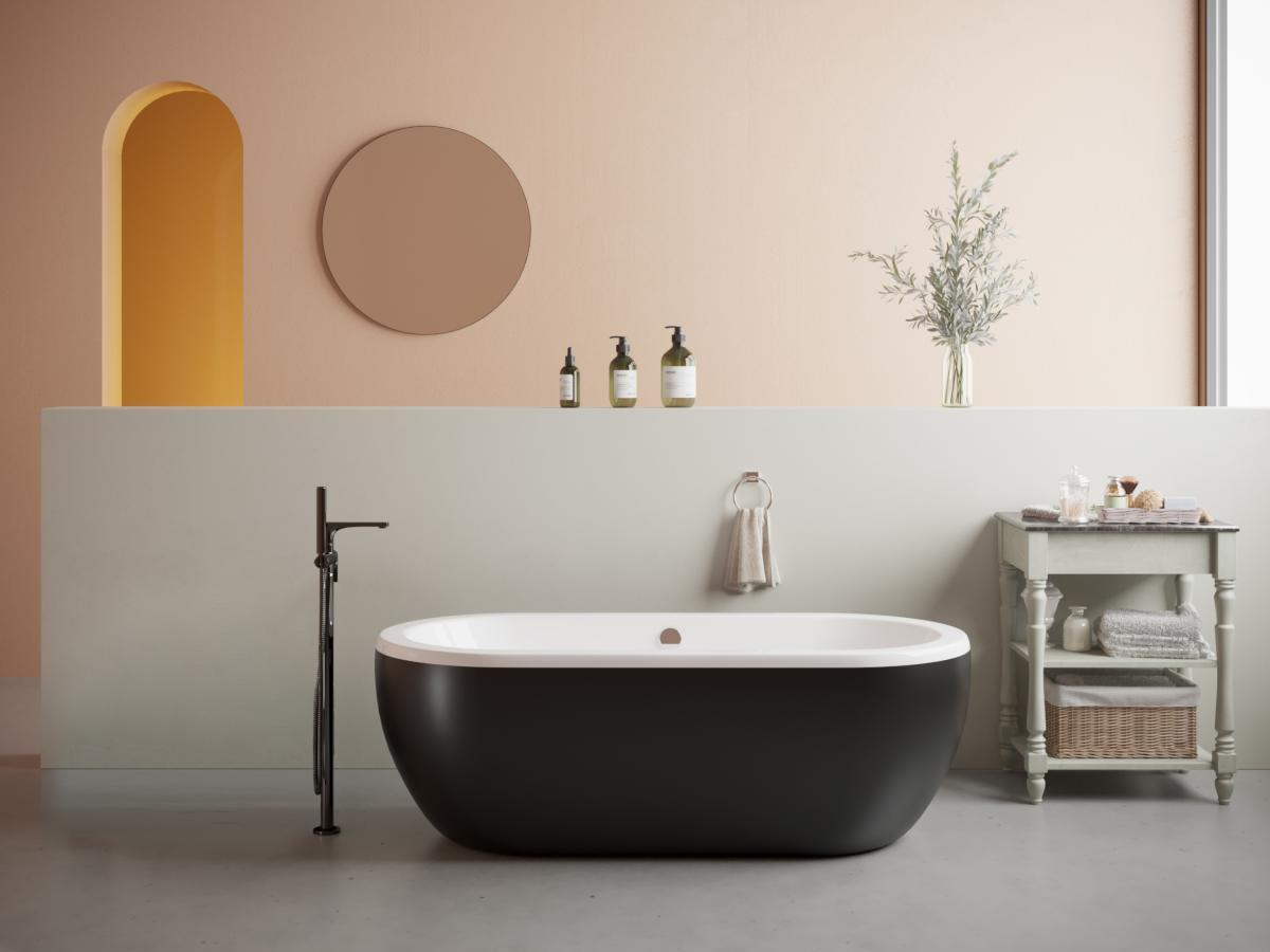 SHOWER DESIGN Freistehende Badewanne oval - 200 L - 170 x 80 x 58 cm - Acryl - Schwarz - NEPTUNA  