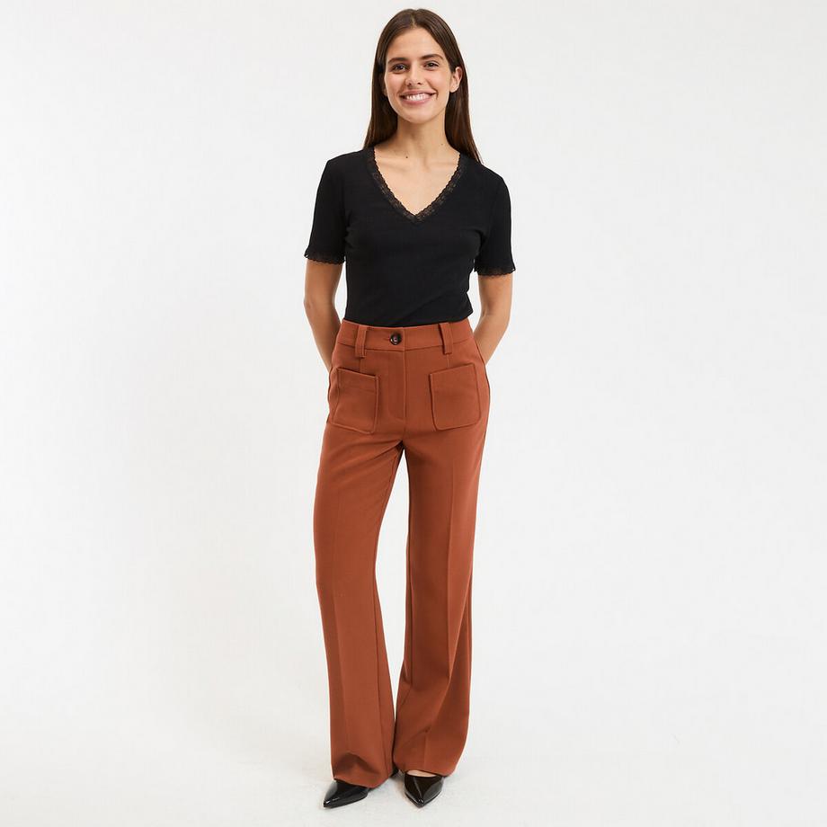 La Redoute Collections V-Ausschnitt T-Shirt mit Spitzendetails  