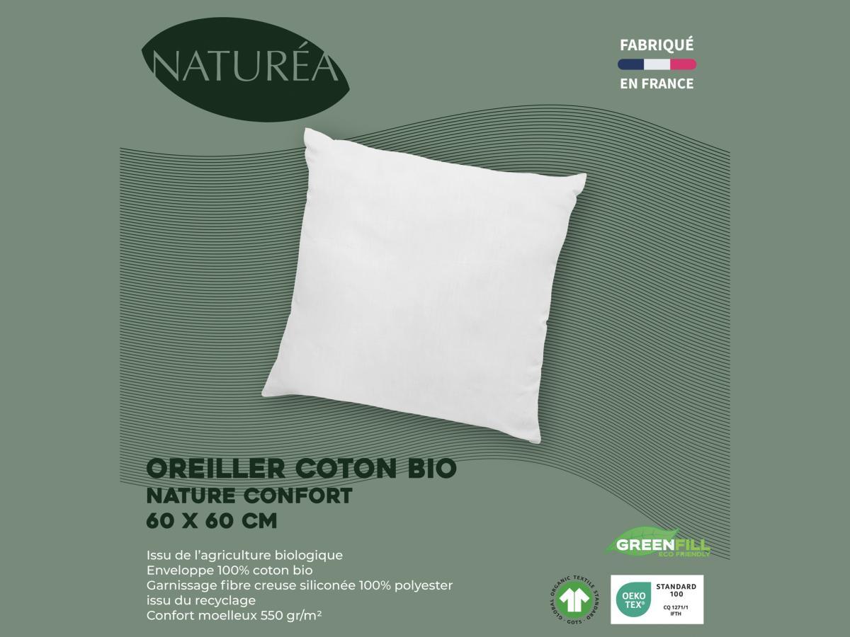 Vente-unique Kopfkissen aus Bio-Baumwolle von NATUREA - 60 x 60 cm - 550 g/m² -e Abschlüsse - NATURE CONFORT  