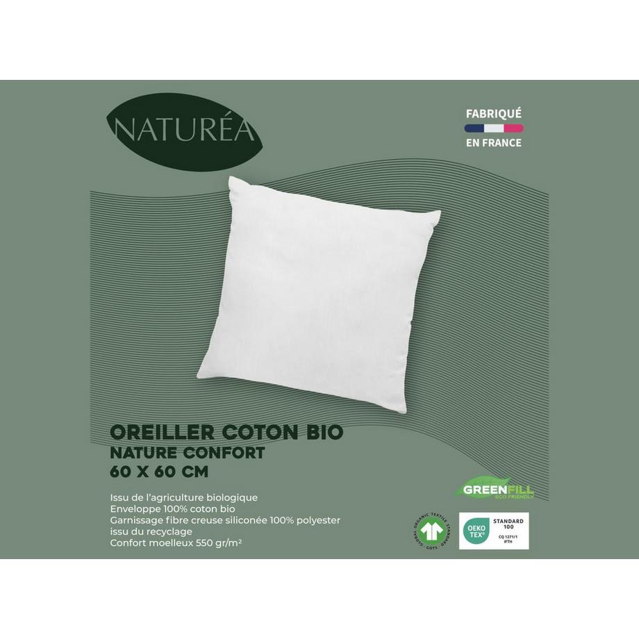 Vente-unique Oreiller en coton bio 60 x 60 cm 550 g/m²  
