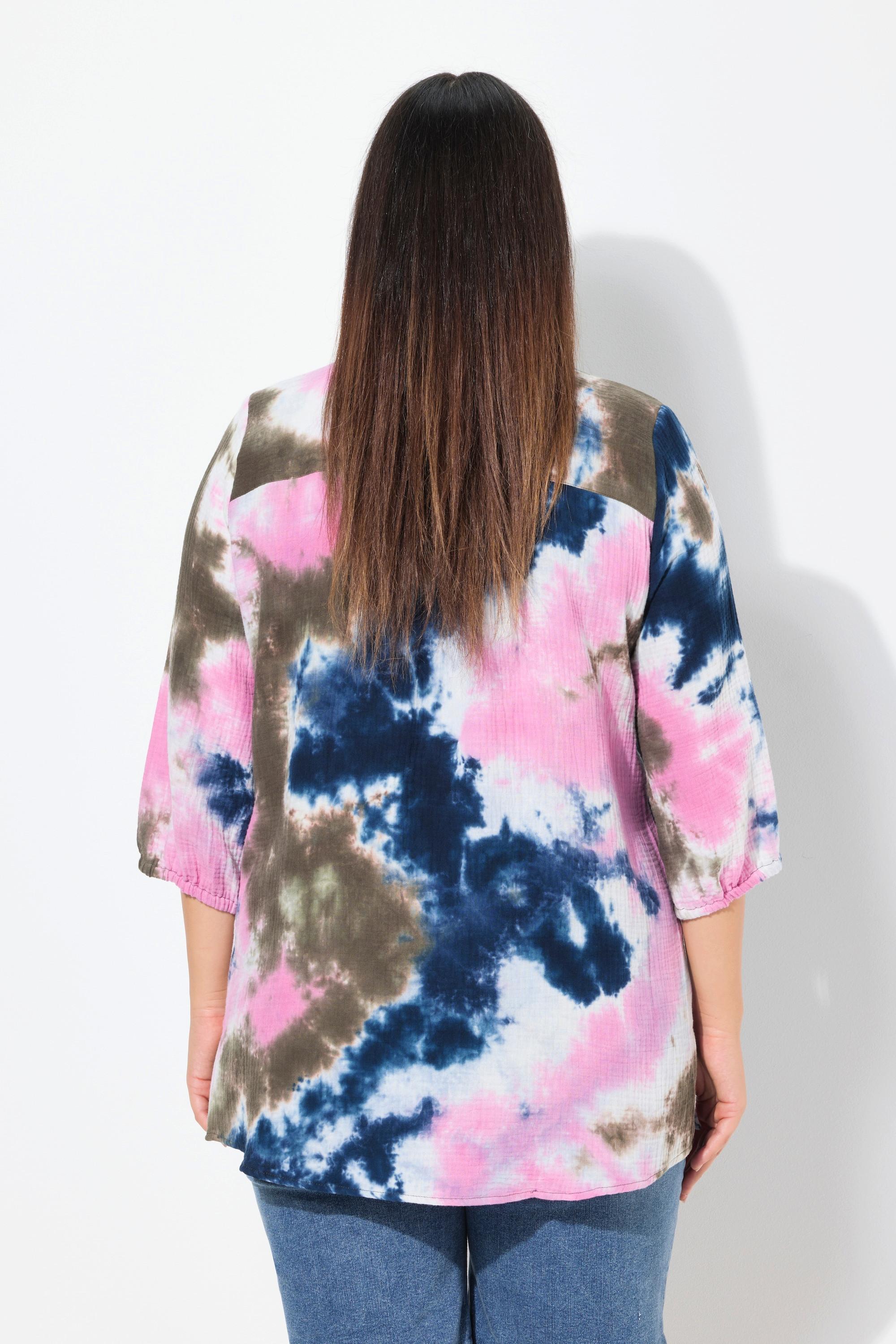 Ulla Popken Blusa Mussola Stampa Batik Collo Camicia Maniche 3/4  